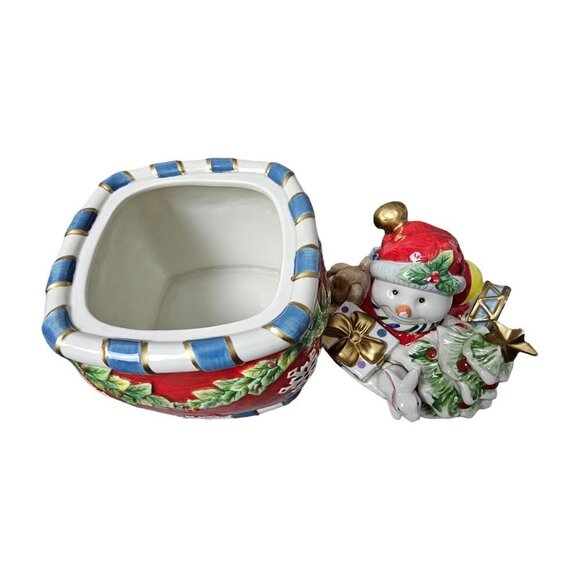 Fitz and Floyd Holiday Snowman Cookie/Candy Lidded Ceramic Jar - Picture 4 of 10